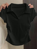 CAMISA NEGRA DE MUJER CON CUELLO TALLA XS 0007976