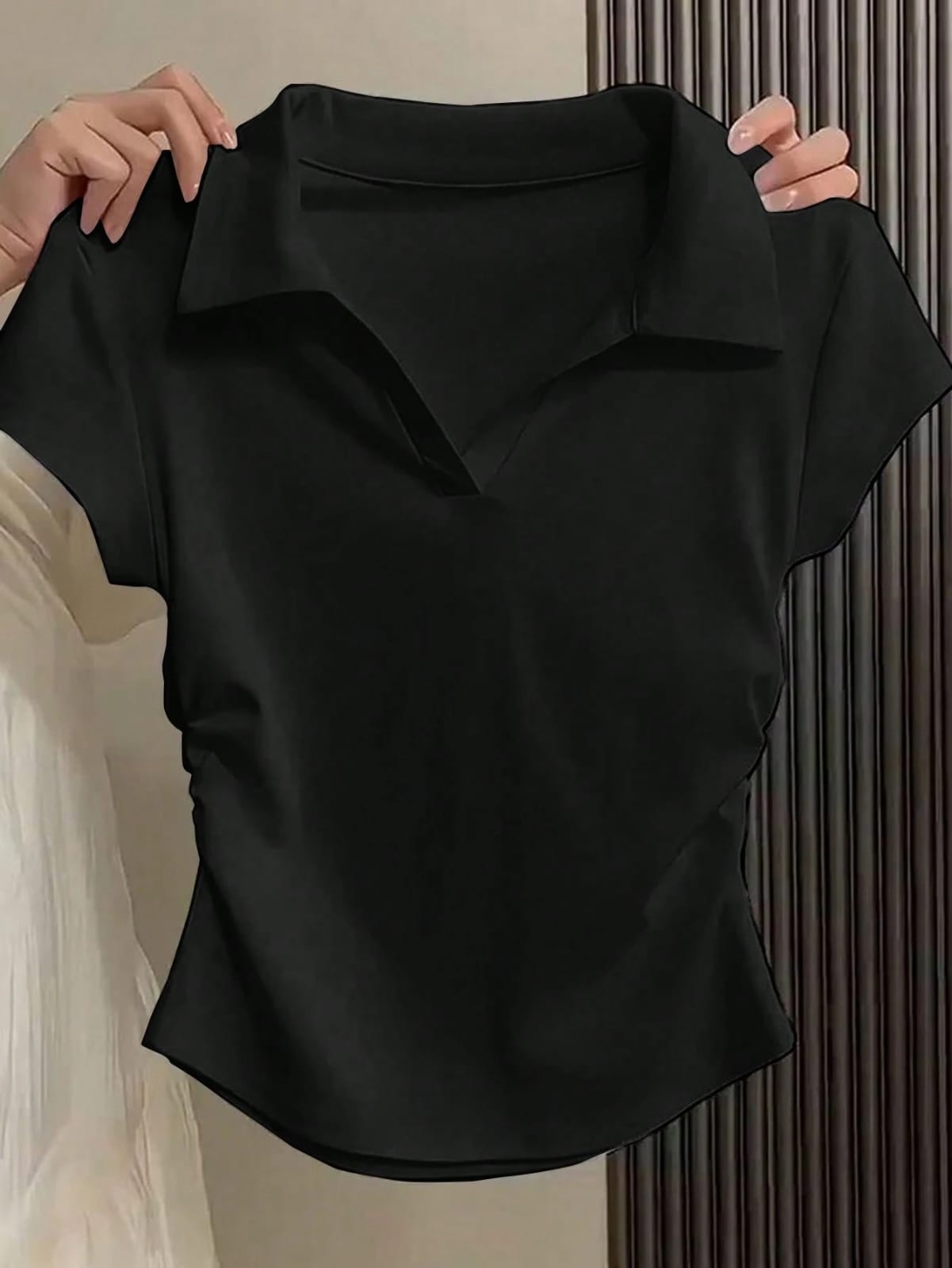 CAMISA NEGRA DE MUJER CON CUELLO TALLA XS 0007976