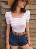 CAMISA DE MUJER BLANCA CON RAYAS ROSADAS