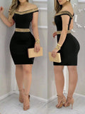 VESTIDO DE MUJER NEGRO CON DISEÑO DE CINTAS DE LENTEJUELAS