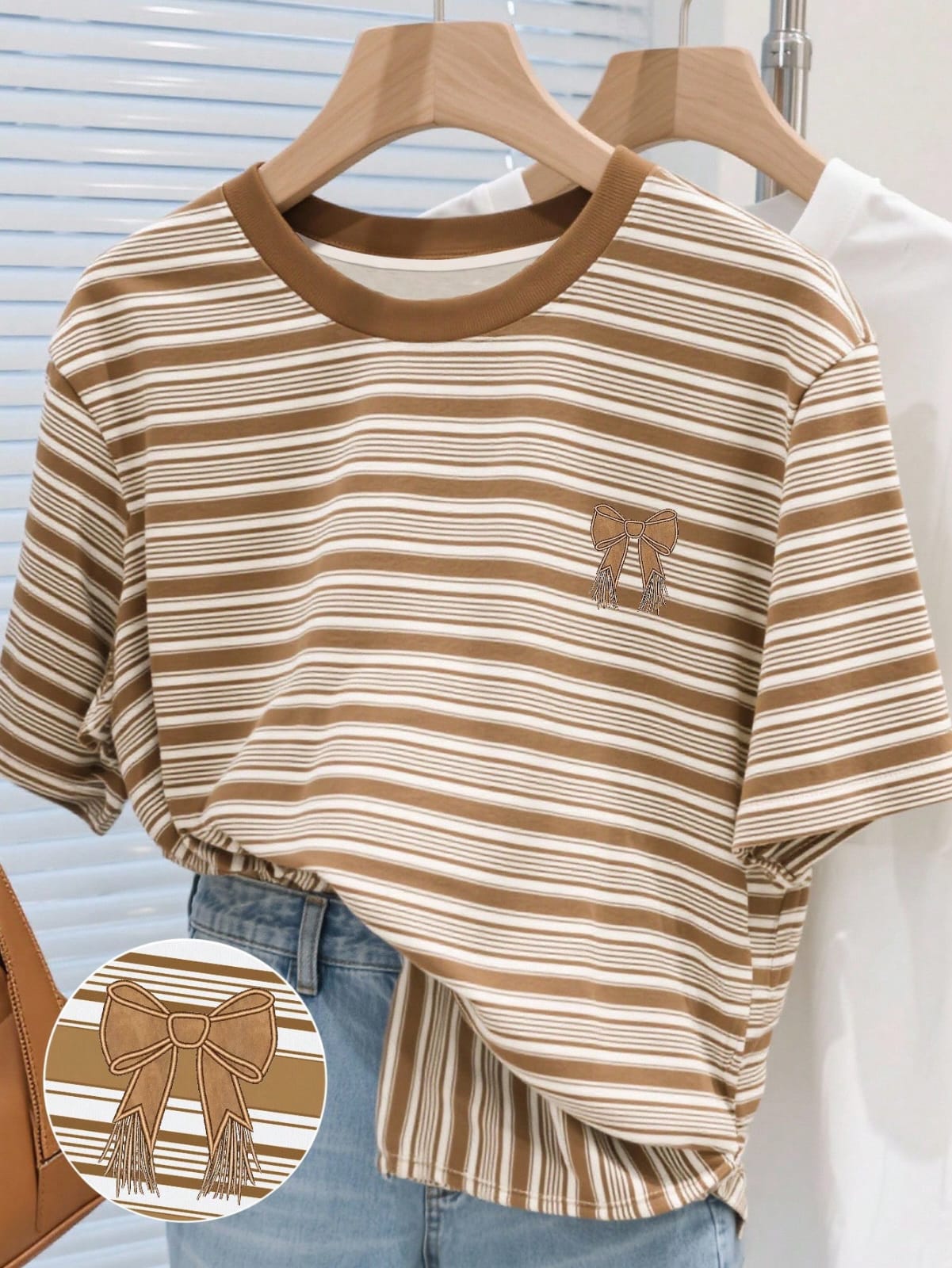CAMISA RAYADA CAFE DE MUJER TALLA XS 0008095
