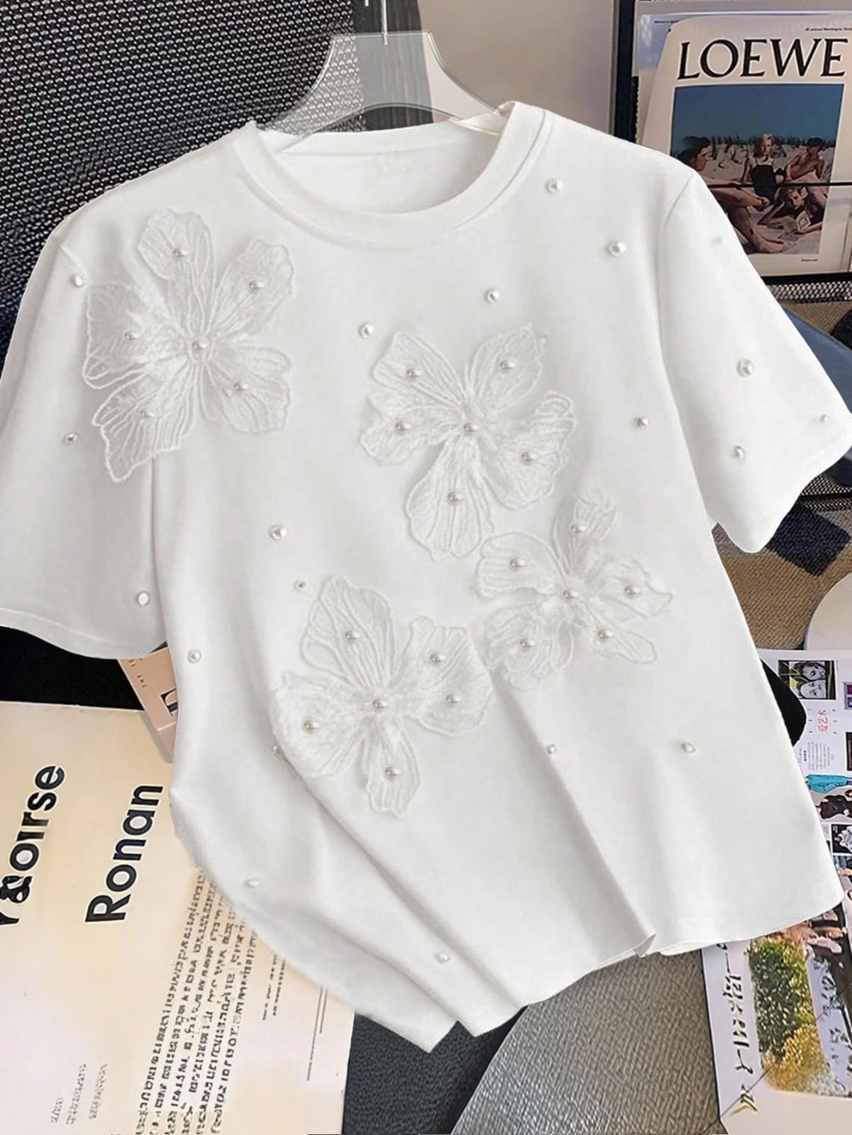 CAMISA BLANCA DE MUJER CON FLORES TALLA M 0006554