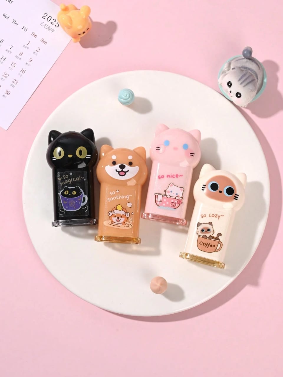 SET DE 4 SACAPUNTA CON DISEÑO DE GATO