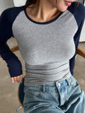 CAMISA DE MUJER GRIS Y AZUL MANGA LARGA TALLA M 0007991