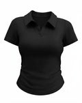 CAMISA COLOR NEGRA DE CUELLO CON ELASTICO EN LA PARTE DE ABAJO