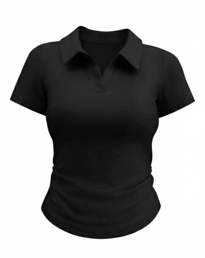CAMISA COLOR NEGRA DE CUELLO CON ELASTICO EN LA PARTE DE ABAJO