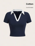 CAMISA DE MUJER AZUL CON CUELLO BLANCO TALLA S 0004592