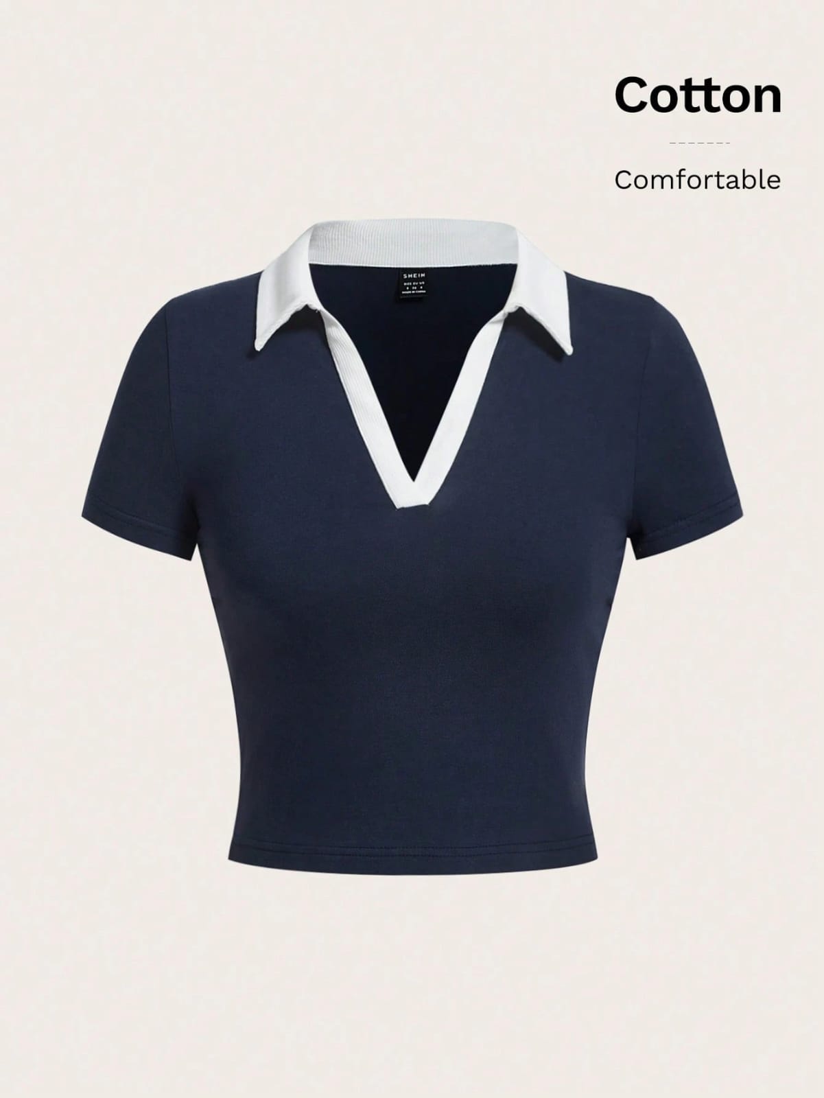 CAMISA DE MUJER AZUL CON CUELLO BLANCO TALLA S 0004592