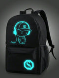 MOCHILA NEGRA CON DIBUJO FLUORESCENTE