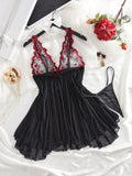 LENCERIA NEGRO CON FLORES ROJAS 0008463