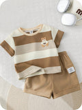CONJUNTO DE NIÑO CAFE CON RAYAS BEIS