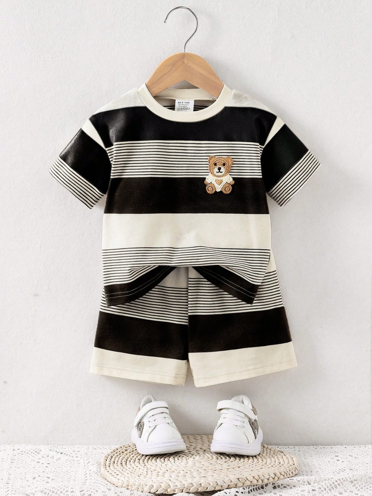 CONJUNTO DE NIÑO CON OSITO CON RAYAS