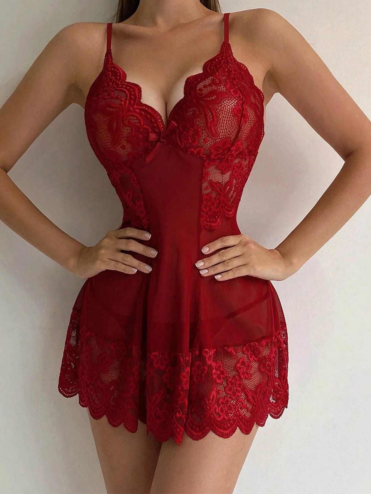 LENCERIA ROJO VINO TRANSPARENTE
