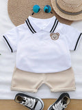 CONJUNTO BLANCO CON BORDES NEGRO Y CALSONETA BEIS