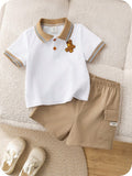 CONJUNTO BLANCO CAFE CLARO CON UN OSITO
