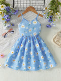 VESTIDO CELESTE CON FLORES BLANCAS