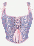 TOP ESTILO CORSE MORADO CON BORSES ROSADOS