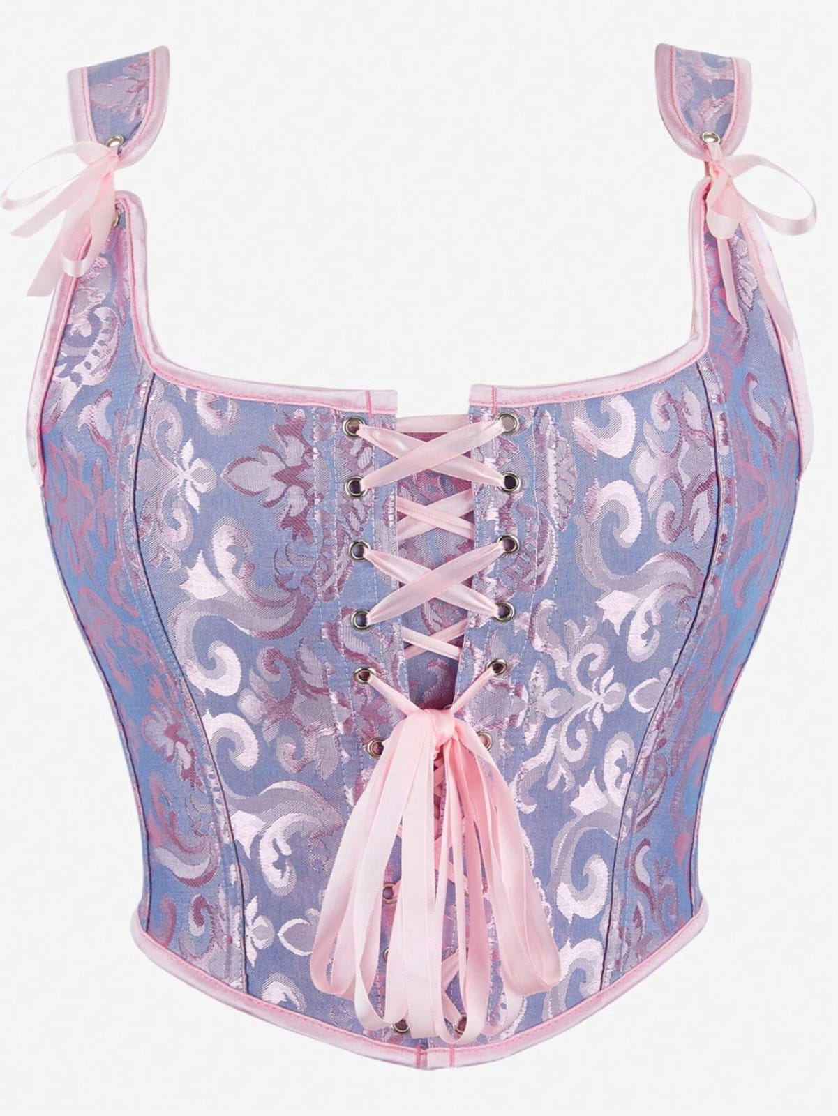 TOP ESTILO CORSE MORADO CON BORSES ROSADOS