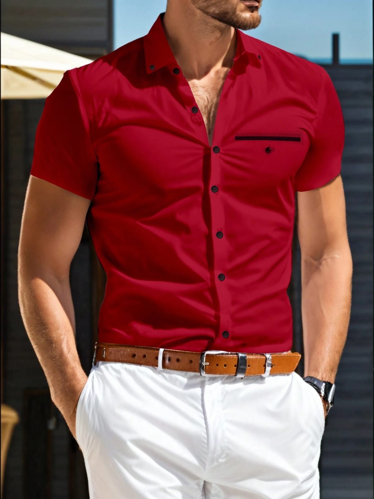 CAMISA DE HOMBRE DE BOTONES COLOR ROJO