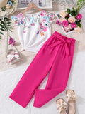 CONJUNTO BLANCO CON FLORES Y ROSADO DE NIÑA