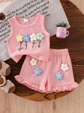 CONJUNTO ROSA CON FLORES DE CROCHE DE NIÑA