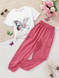 CONJUNTO BLANCO CON MARIPOSA Y ROSADO DE NIÑA