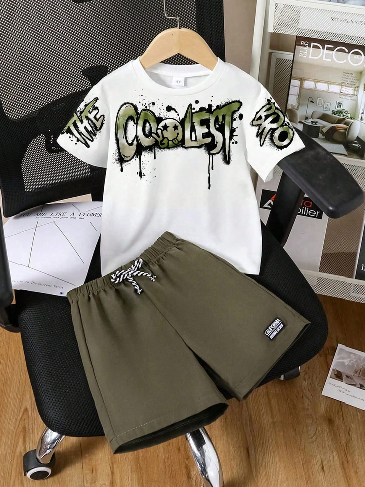 CONJUNTO BLANCO CON VERDE OSCURO DE NIÑO 0008784