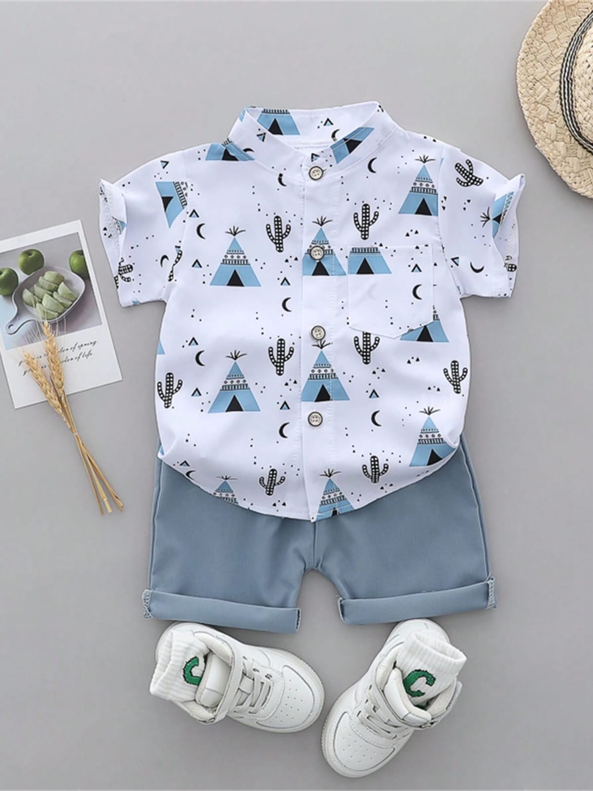 CONJUNTO BLANCO CON AZUL DISEÑO CAPTUS Y PIRAMIDES 0008786