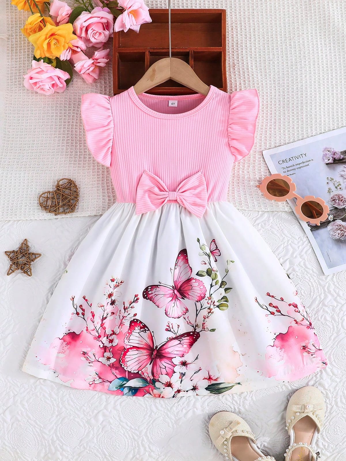 VESTIDO ROSADO DE NIÑA CON MARIPOSAS 0008850