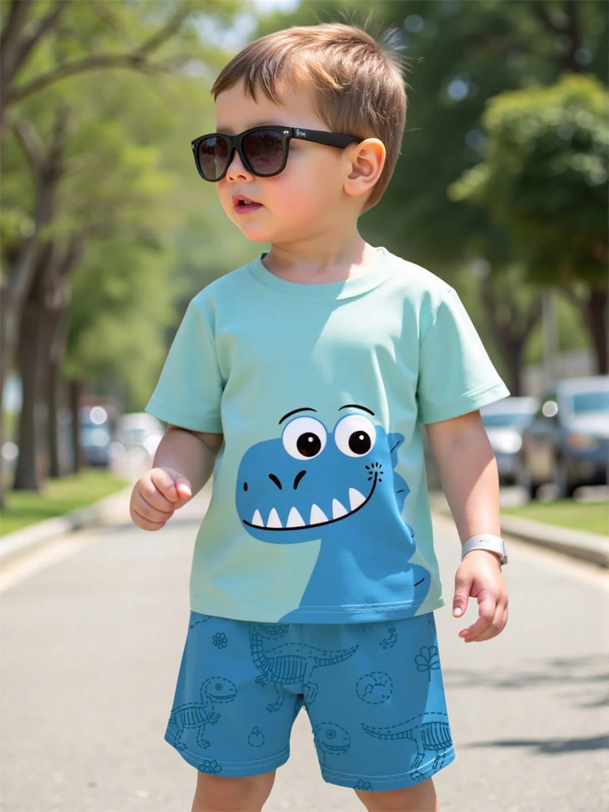 CONJUNTO CELESTE CON DINOSAURIO DE NIÑO 0008820