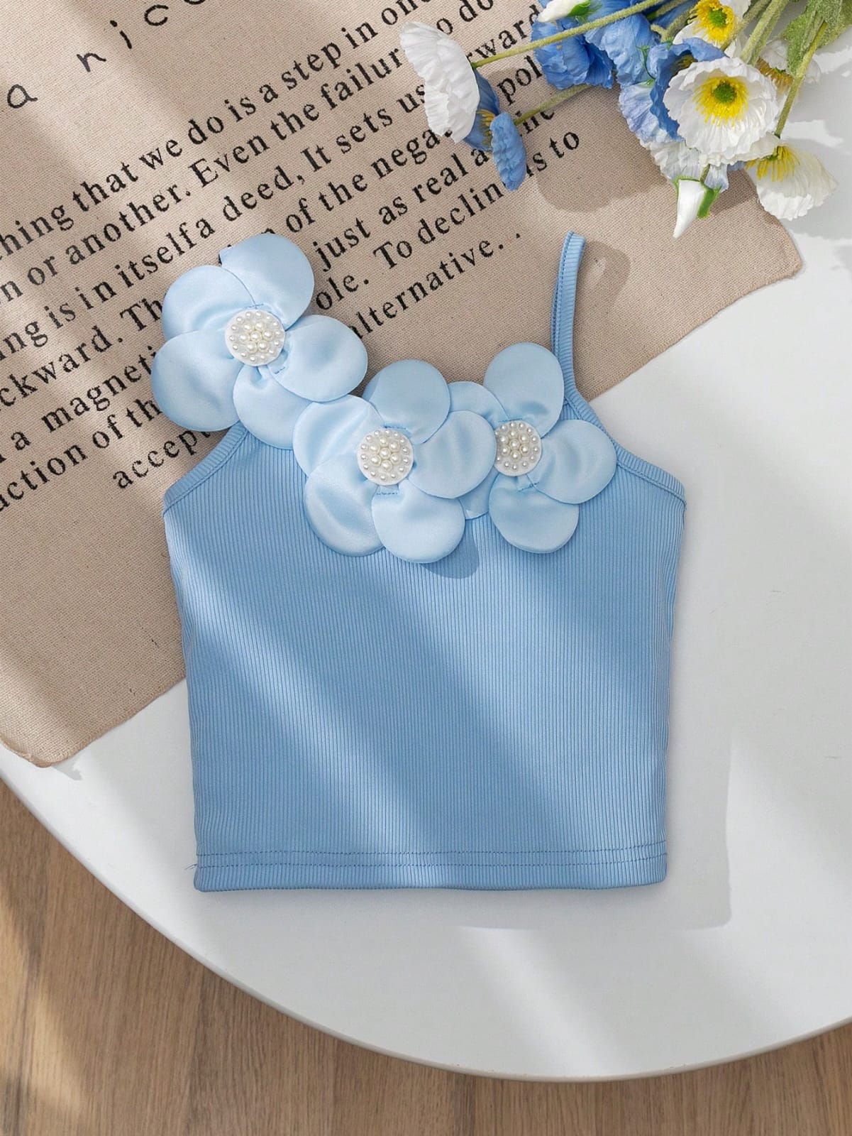 CAMISA CELESTE CON FLORES DE NIÑA 0008841