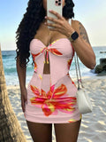 TRAJE DE BAÑO DOS PIEZAS ROSA CON FLORES