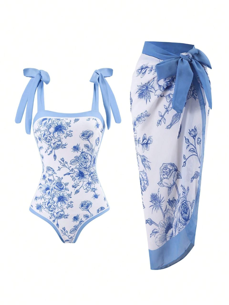 TRAJE DE BAÑO DOS PIEZAS CELESTE Y BLANCO