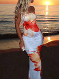 VESTIDO LARGO CON ESCOTE FLORS NARANJA DE MUJER