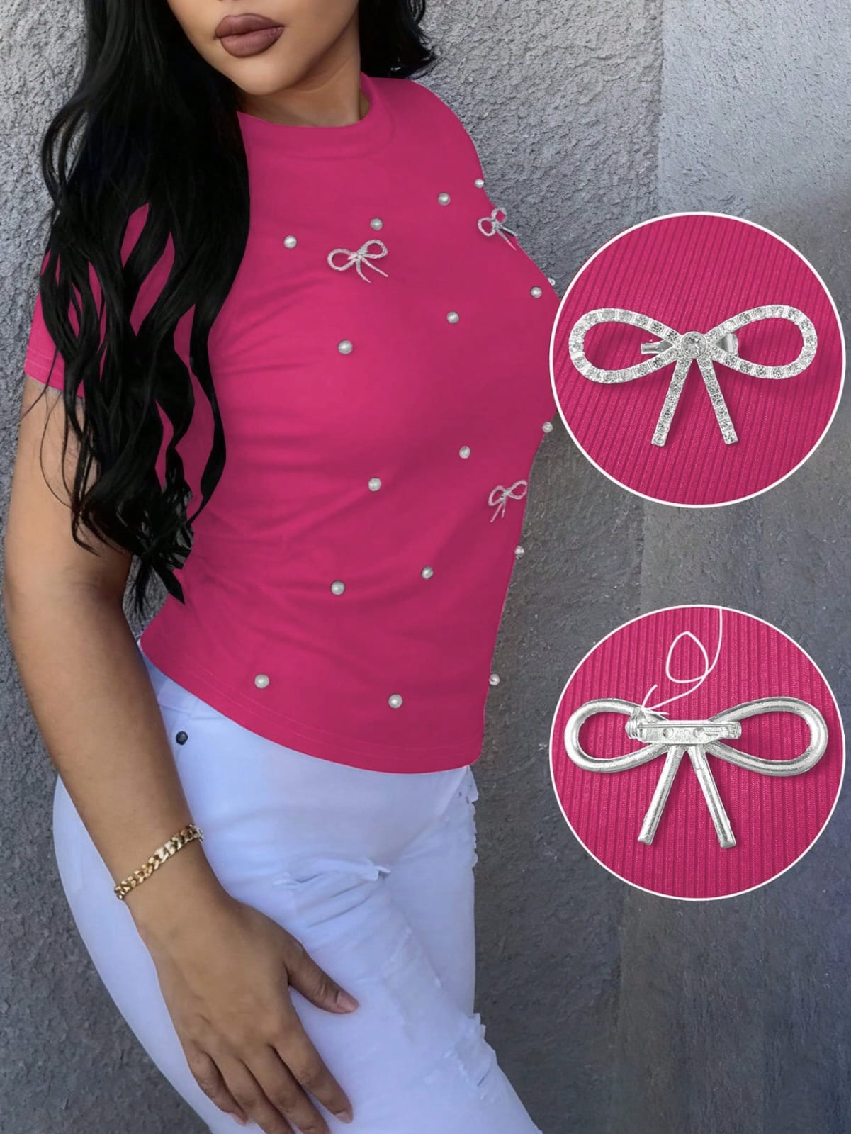 CAMISA ROSADA CON PERLAS