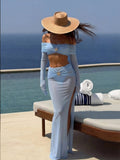 TRAJE DE BAÑO TRES PIEZAS CELESTE 0008938