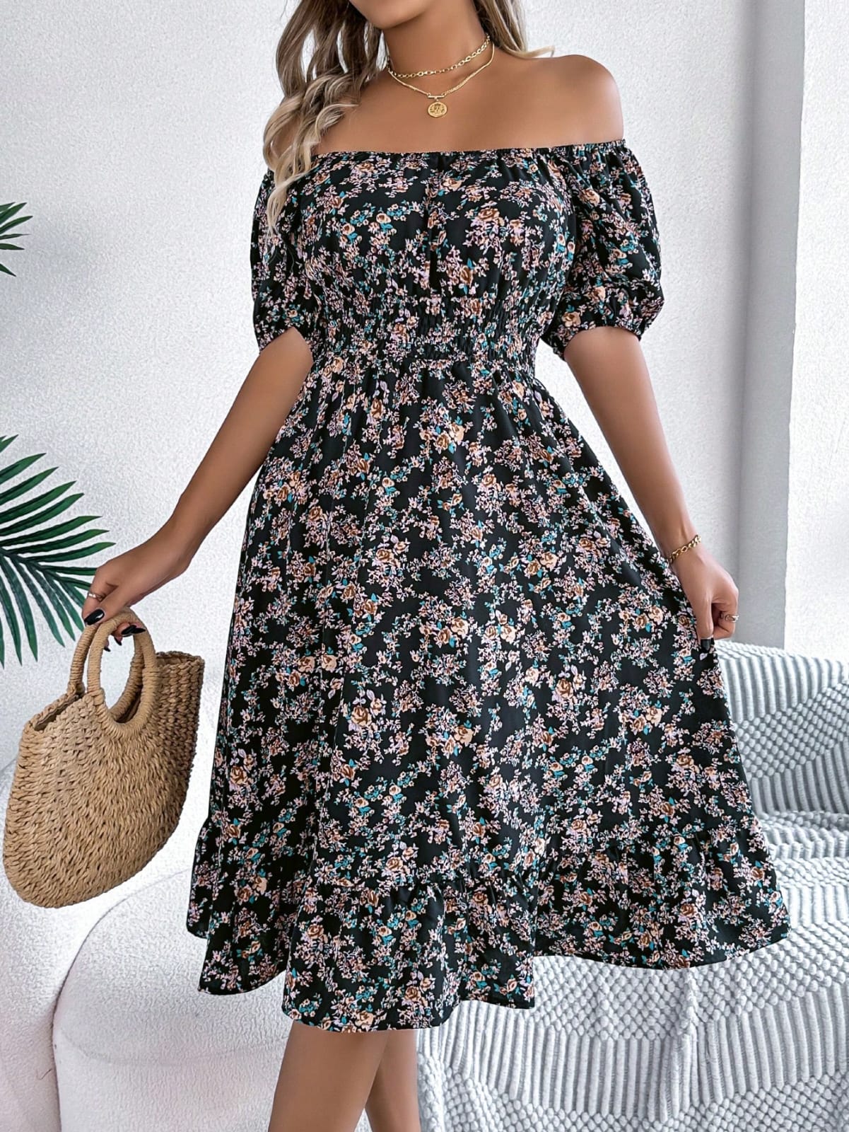 VESTIDO DE DAMA CON ESTAMPADO DE FLORES