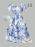 VESTIDO DE NIÑA COLOR AZUL -BLANCO