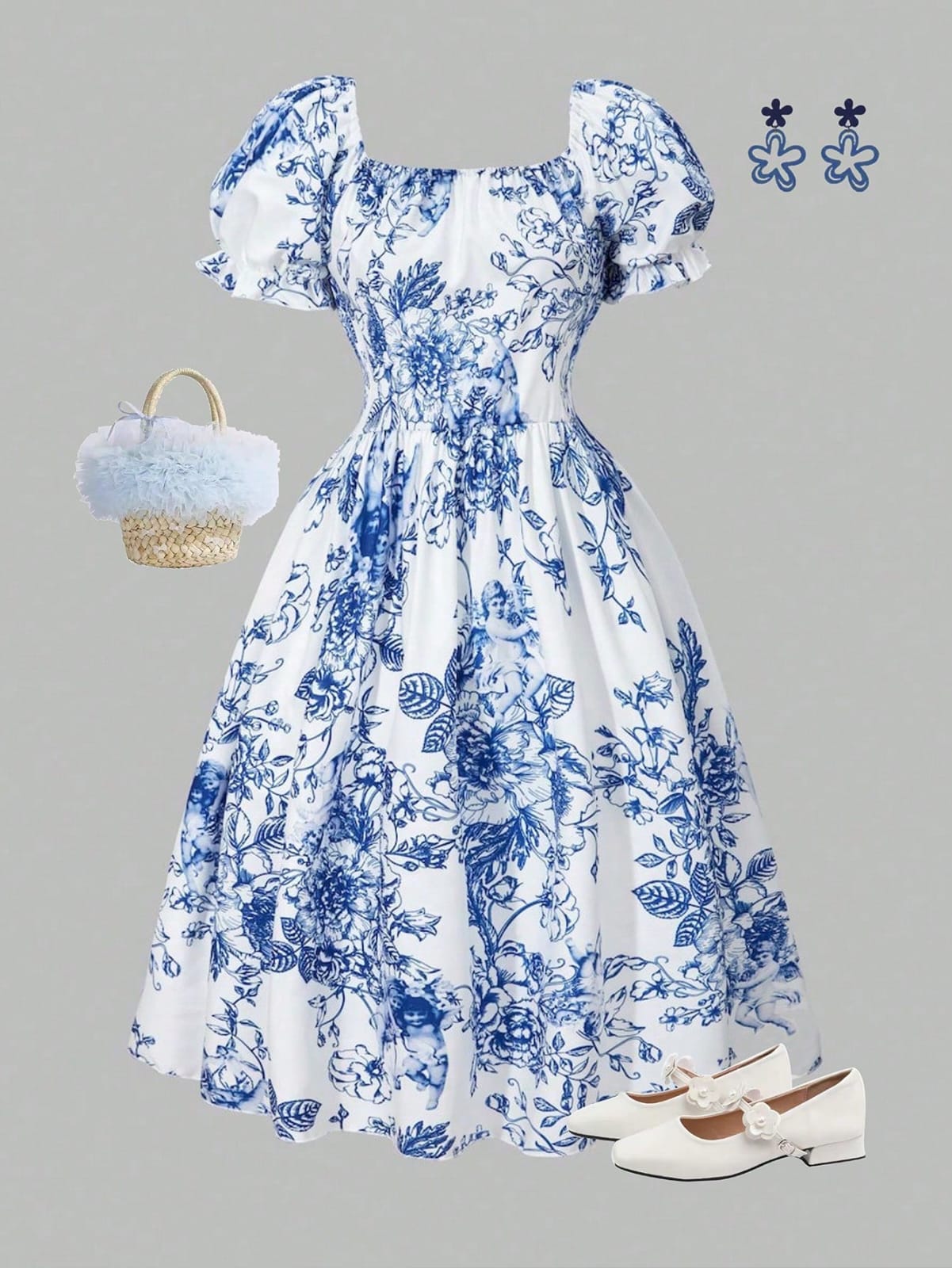 VESTIDO DE NIÑA COLOR AZUL -BLANCO
