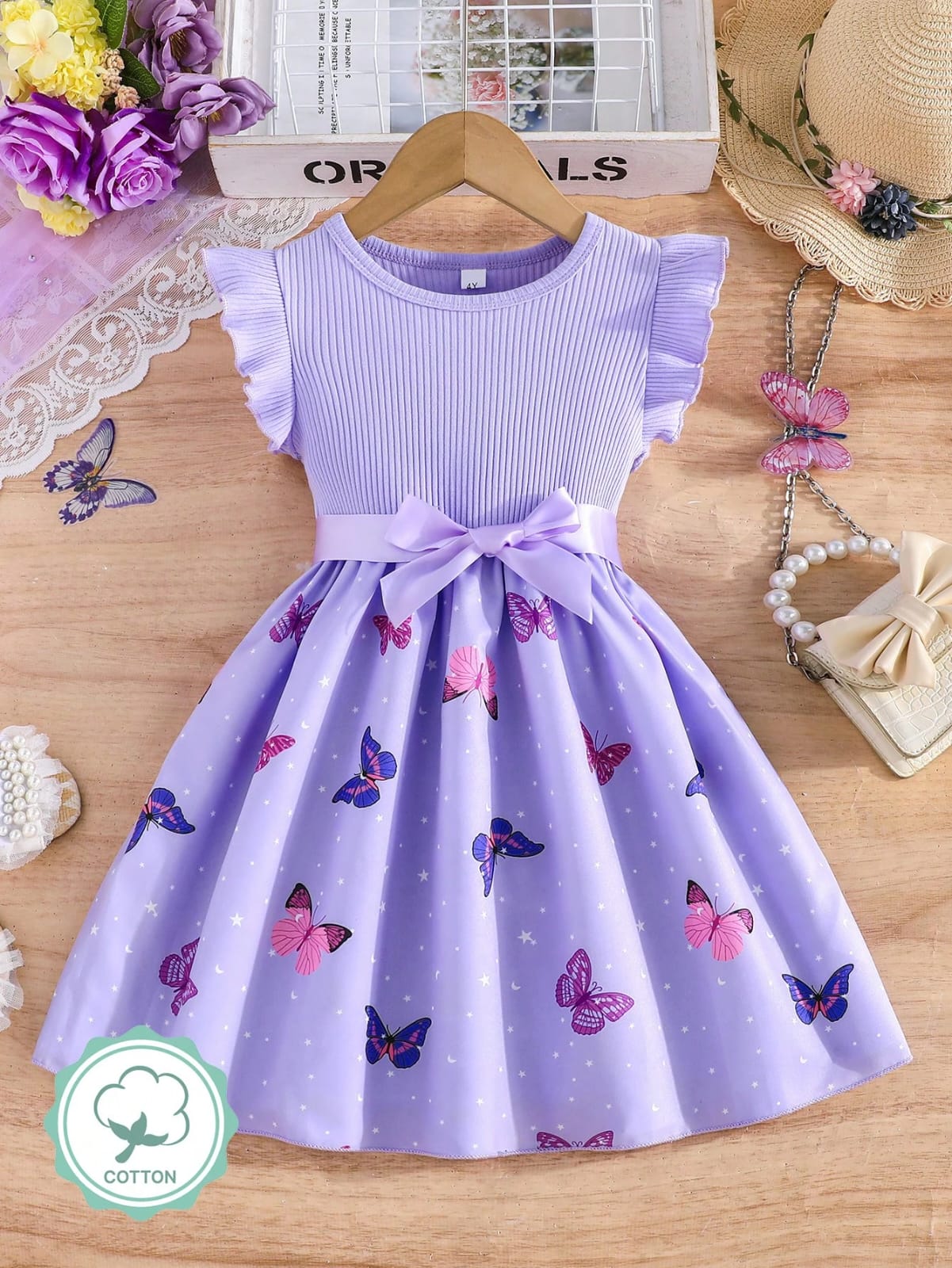 VESTIDO MORADO DE NIÑA CON MARIPOSAS 0009090