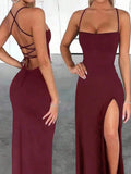 VESTIDO ROJO VINO LARGO DE MUJER 0009379
