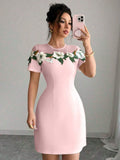 VESTIDO ROSA CON FLORES DE MUJER 0009315