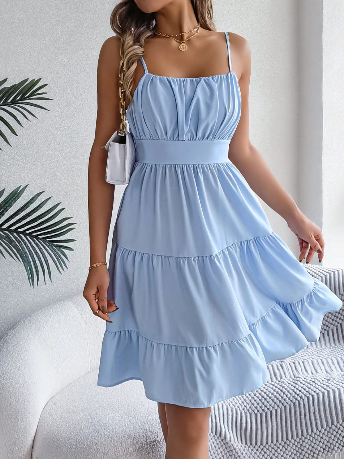 VESTIDO DE TIRANTES CELESTE DE MUJER 0009312