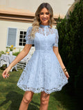 VESTIDO CELESTE DE BLONDA DE MUJER 0009311
