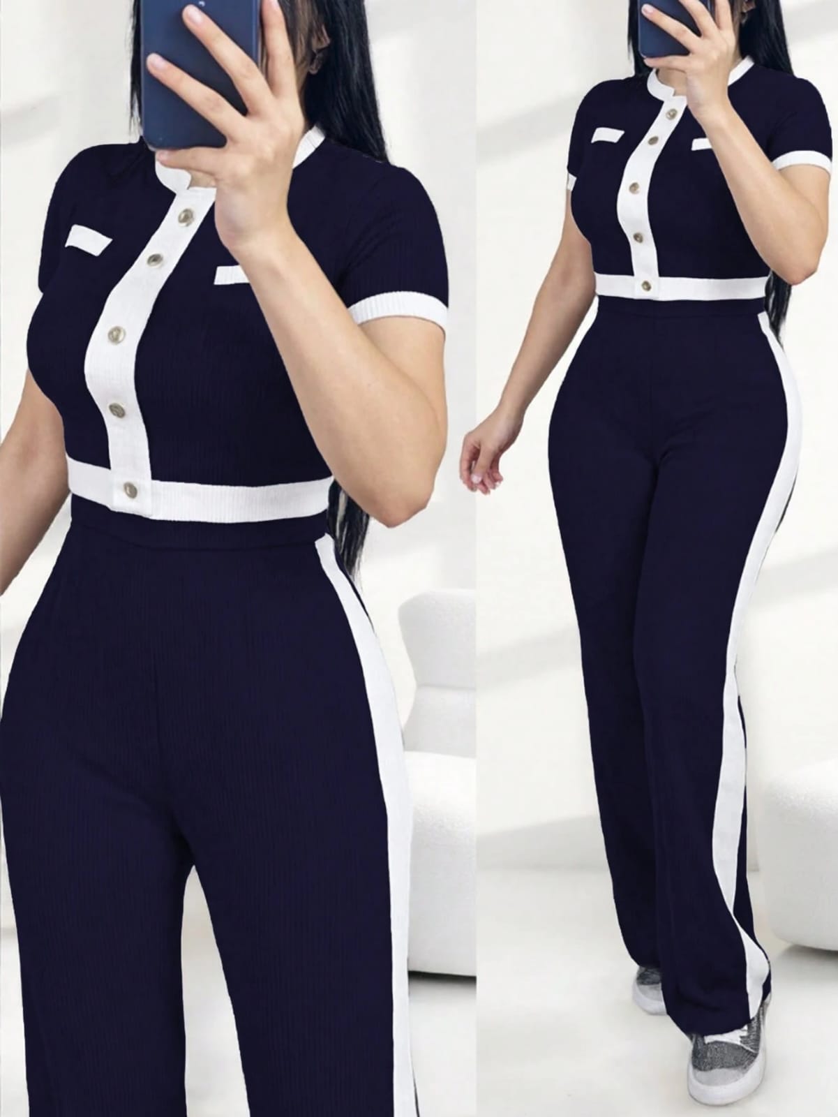 CONJUNTO AZUL DE PANTALONETA DE MUJER