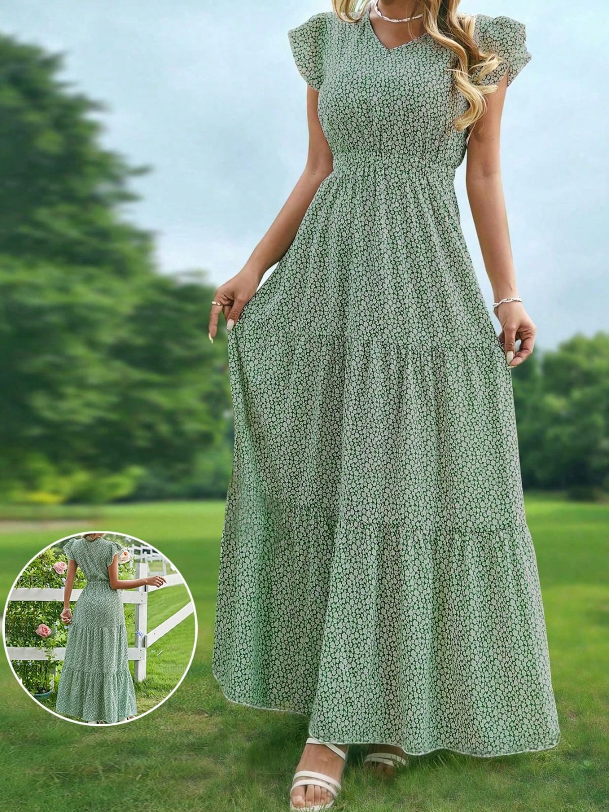 VESTIDO VERDE LARGO DE DAMA 0009431