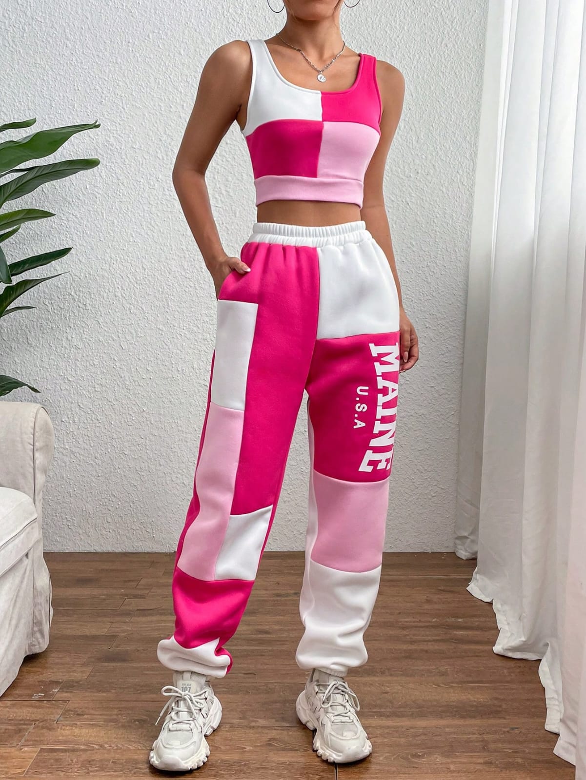 CONJUNTO DE DAMA TOP+PANTALON COLOR ROSA