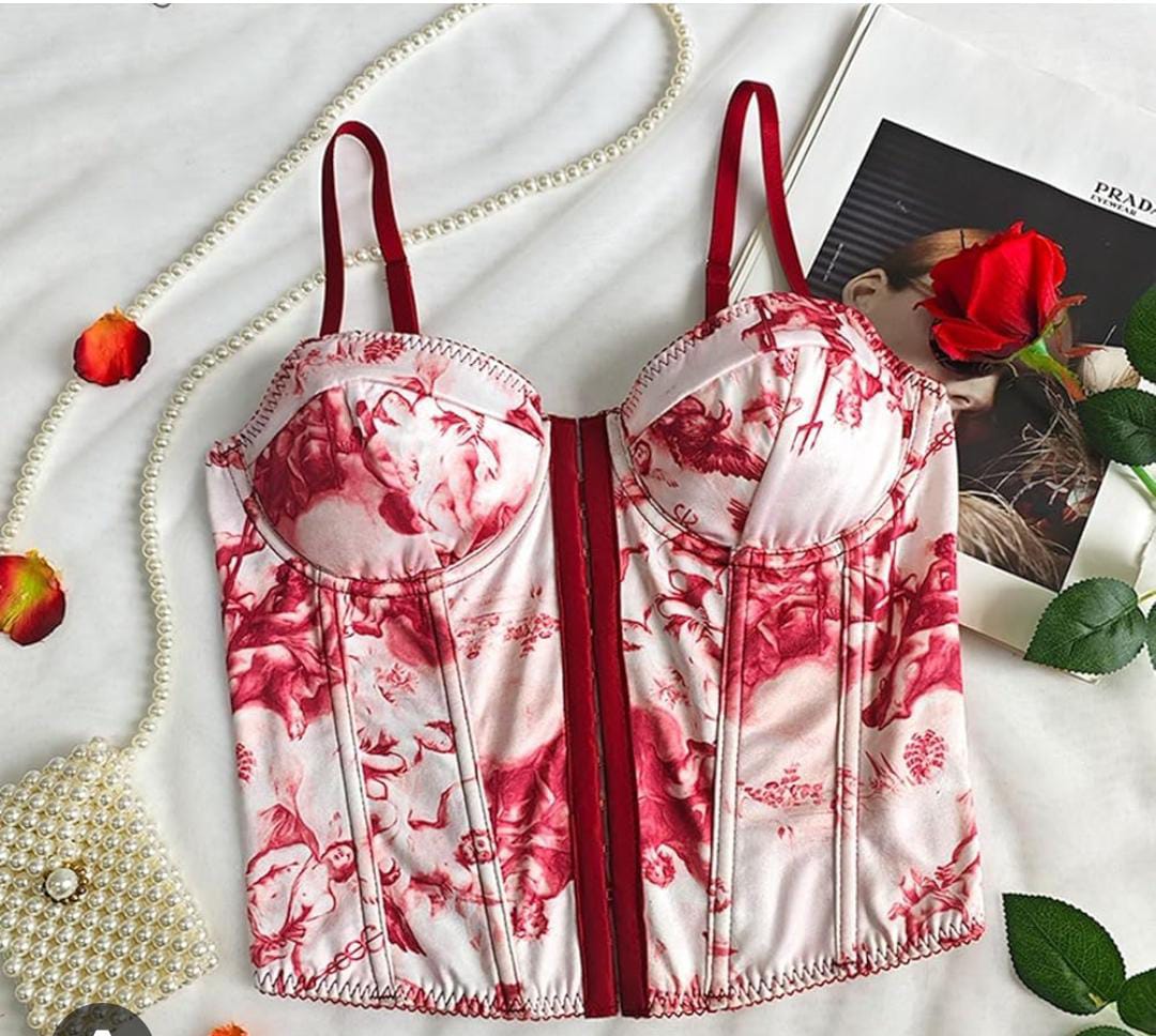 TOP CORSET CON BORDES ROJO DE MUJER