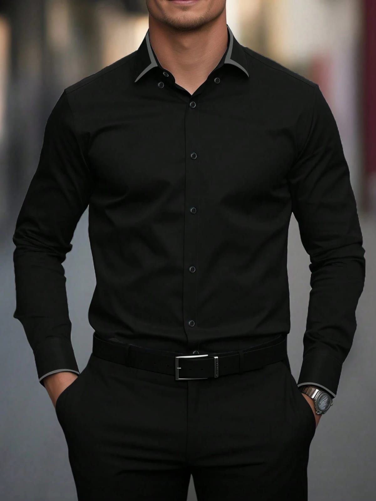 CAMISA MANGA LARGA DE HOMBRE COLOR NEGRA