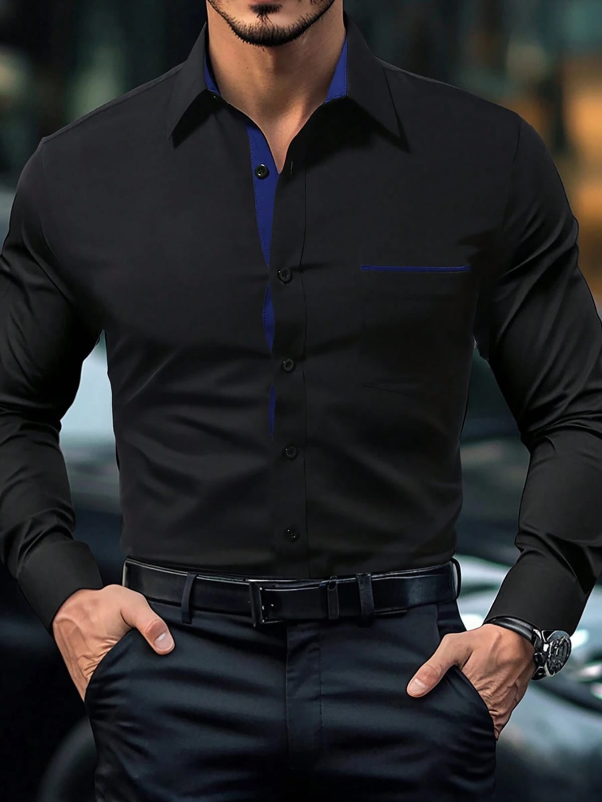 CAMISAS MANGA LARGA DE HOMBRE  COLOR  NEGRO